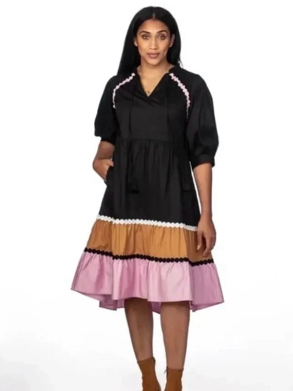 Crosby by Mollie Burch Black color block Talulah midi dress XXL Women’s boutique